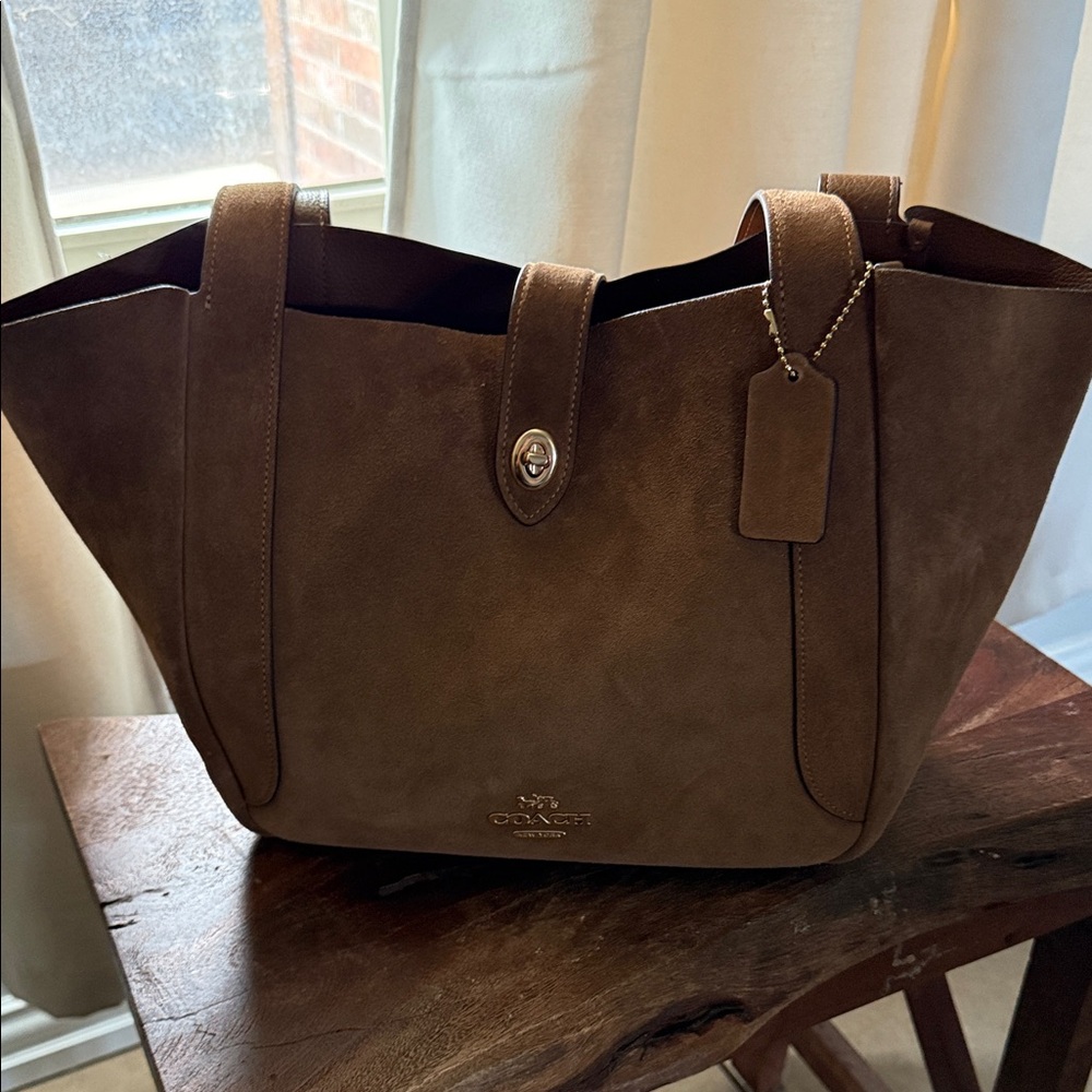 Coach Brown Suede Tote with Turn-Lock